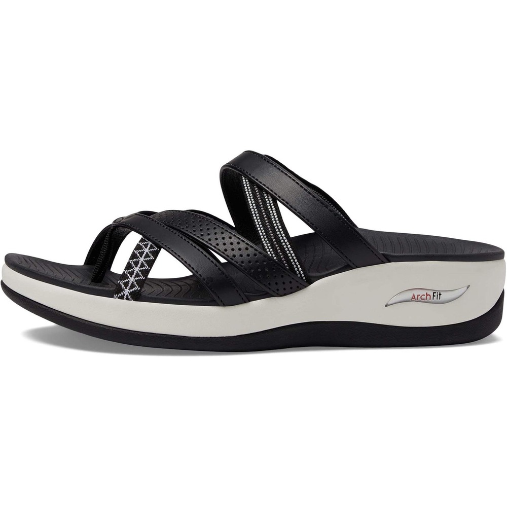 Skechers Arch Fit Sunshine Spotlight Black Strappy Wedge Sandals Womens 8 39